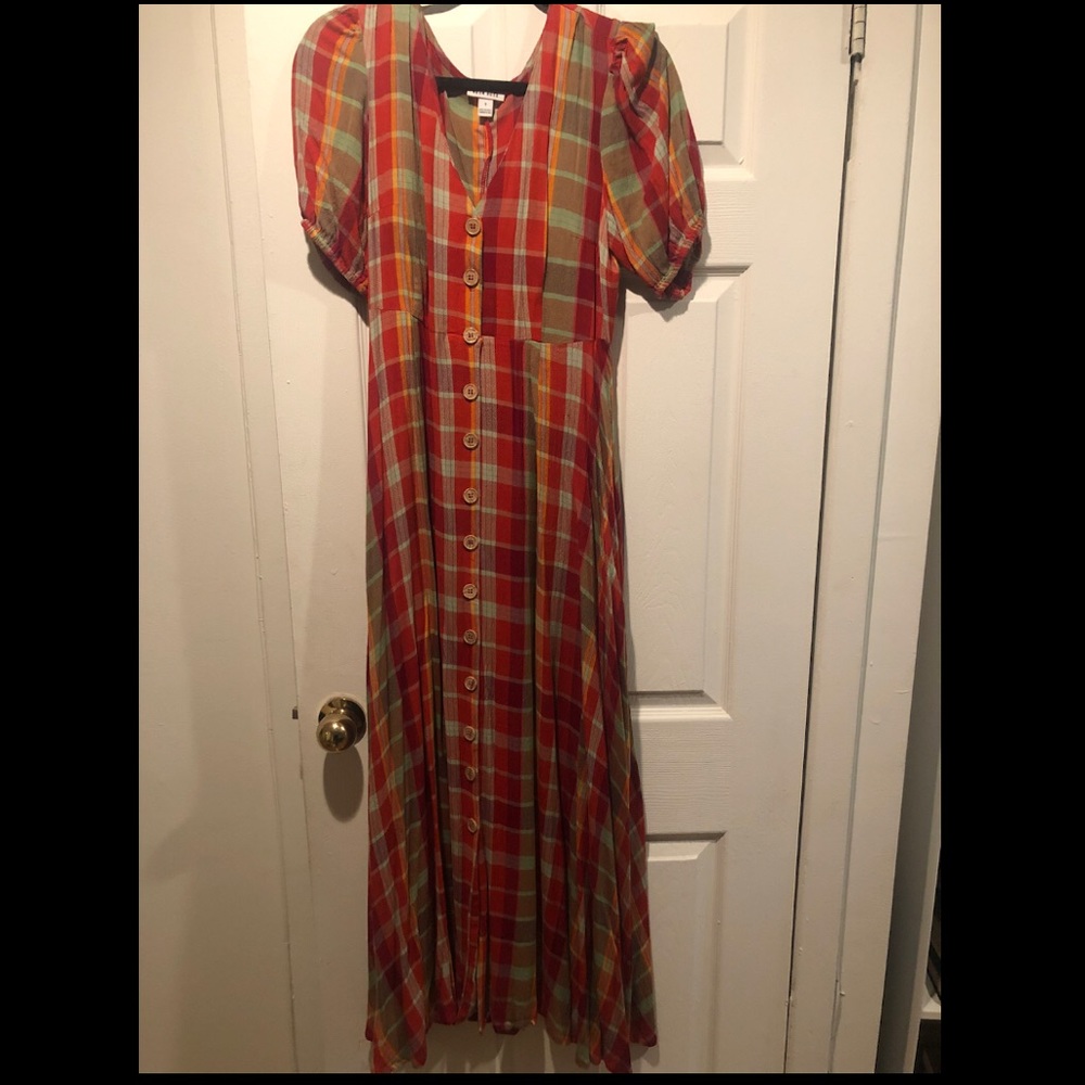 Neon Rose Plaid Maxi Dress